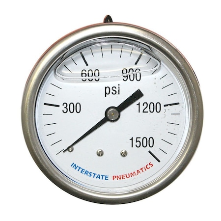 Interstate Pneumatics Oil Filled Pressure Gauge 1500 PSI 2-1/2 Inch Dial 1/4 Inch NPT Rear Mount G7122-1500